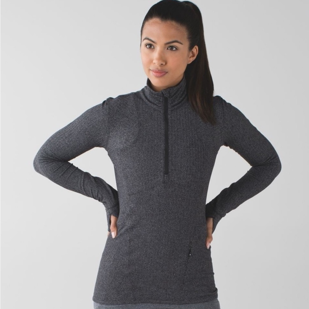 Lululemon Kanto Catch Me 1/2 Zip Heathered Herringbone Heathered Charcoa…